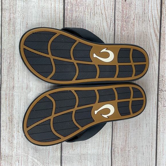 OluKai Ki\'i Mens Sz 11 Beach Flip Flops Sandals Black main image 4